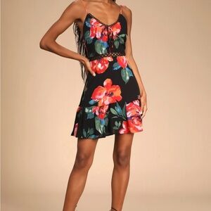 Lulu's Black and Red Floral Mini Dress